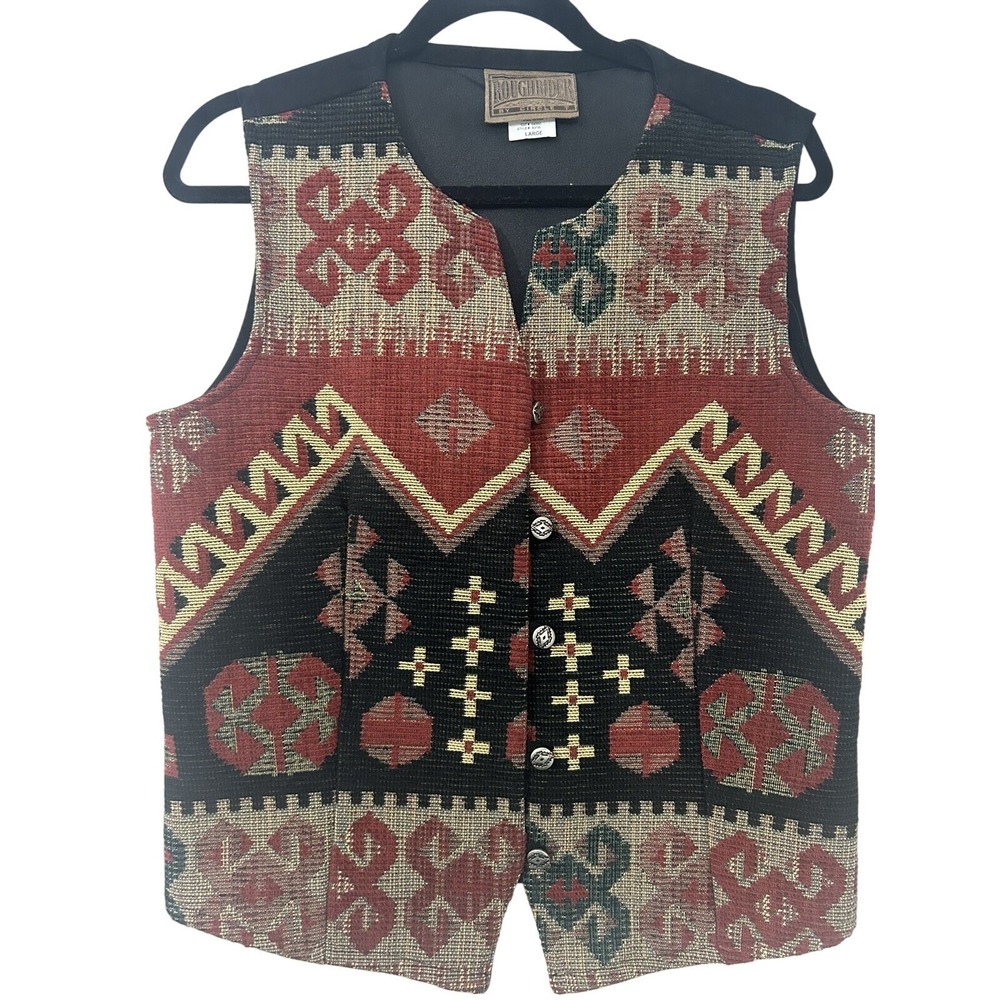 Roughrider by Circle T Womens Southwestern‎ Tapestry Vest Burgundy Black Large